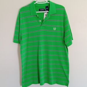 Chaps Green Polo with White and Navy Stripes